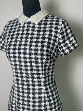 Black And White Mini Dress | Pearl Studded Peter Pan Collar | Coquette